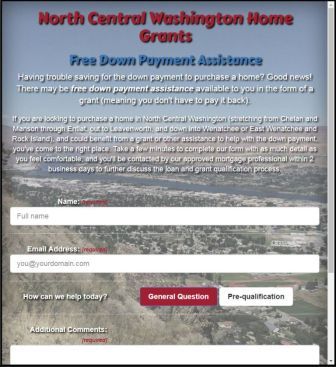 Screenshot of the NCW Home Grants website and form at screen width approx 800px