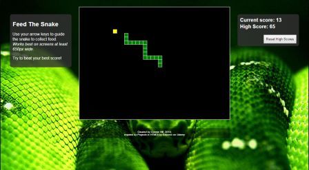Screenshot of the snake game in action